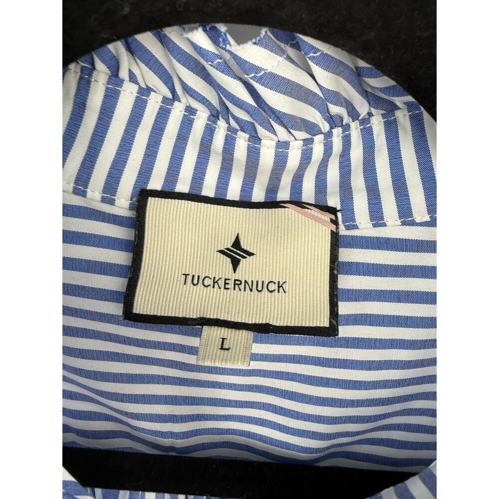 Tuckernuck Blue and White Pinstripe Ruffled Collar Button-Down Blouse - Picture 7 of 12